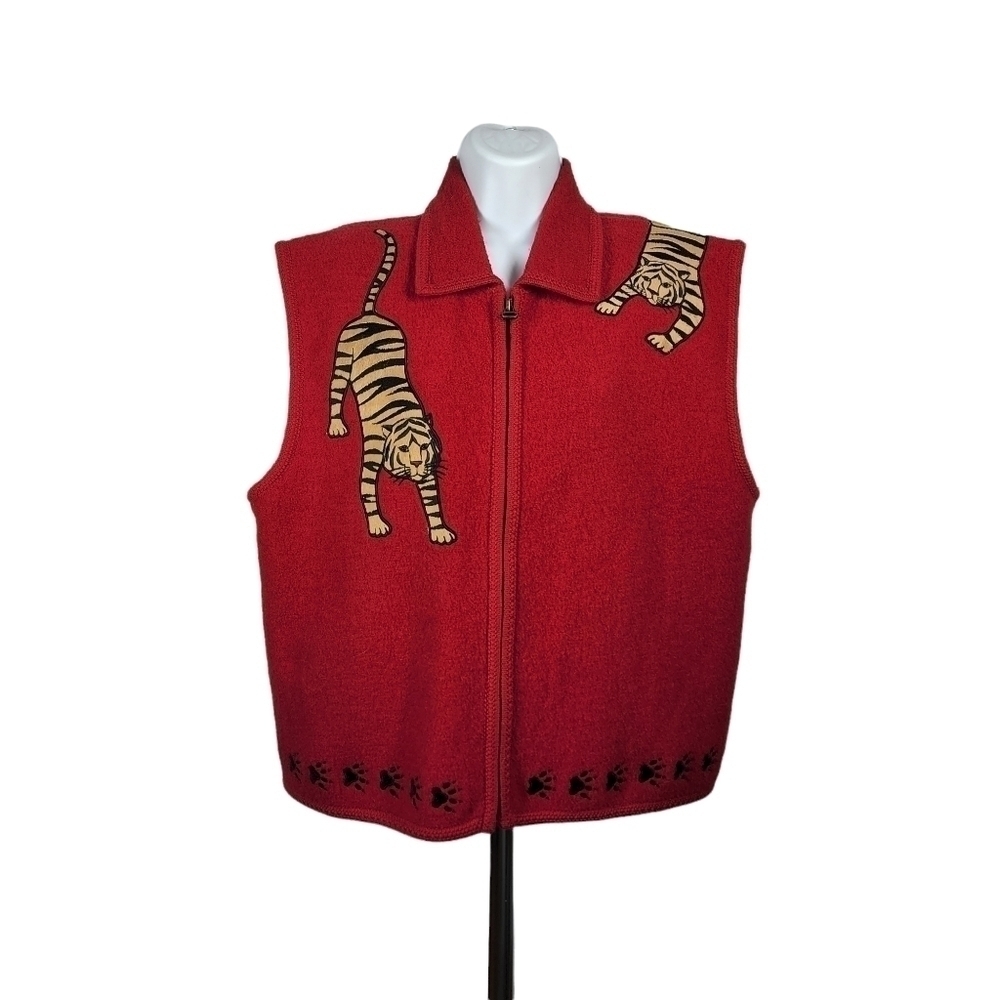 LISA INTERNATIONAL 100% WOOL ANIMAL PRINT VEST